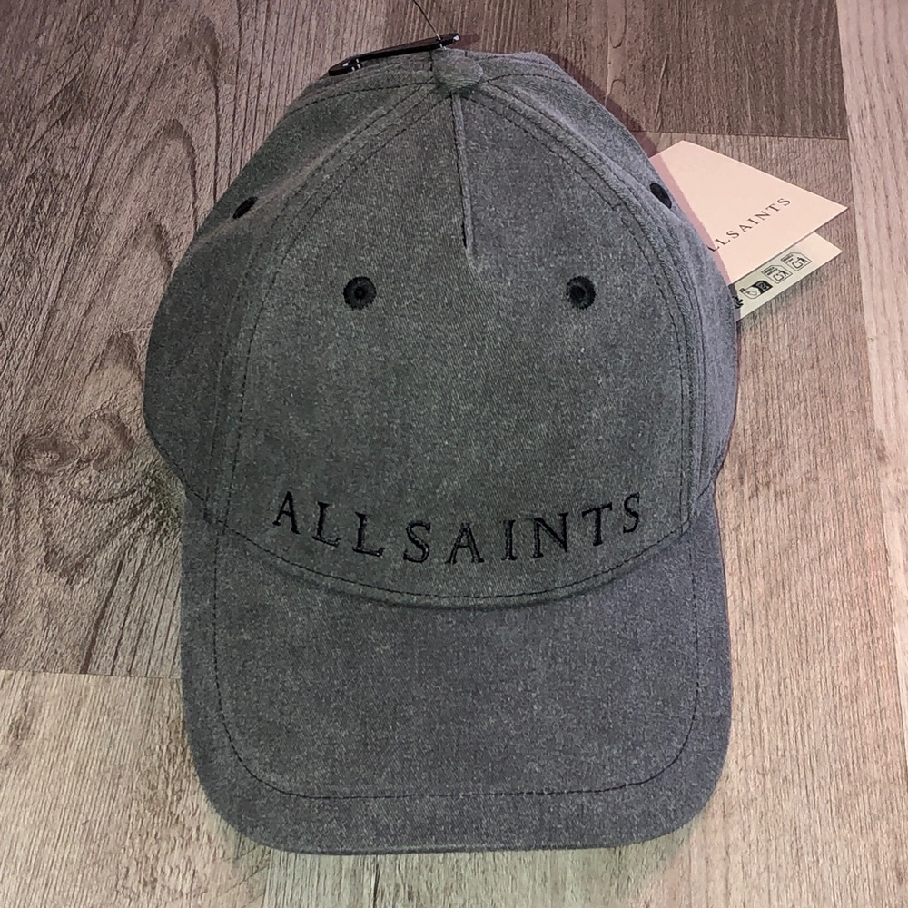 AllSaints 100% Cotton Washed Black Logo Baseball Cap Embroidered Logo OS NWT